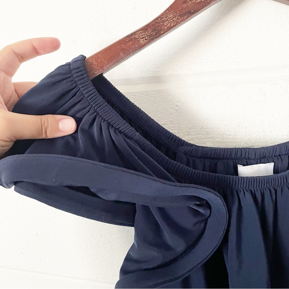 MISA Los Angeles Women's Navy Lyda Stretch Crepe Ruffle Bodysuit Size Small - Picture 5 of 9